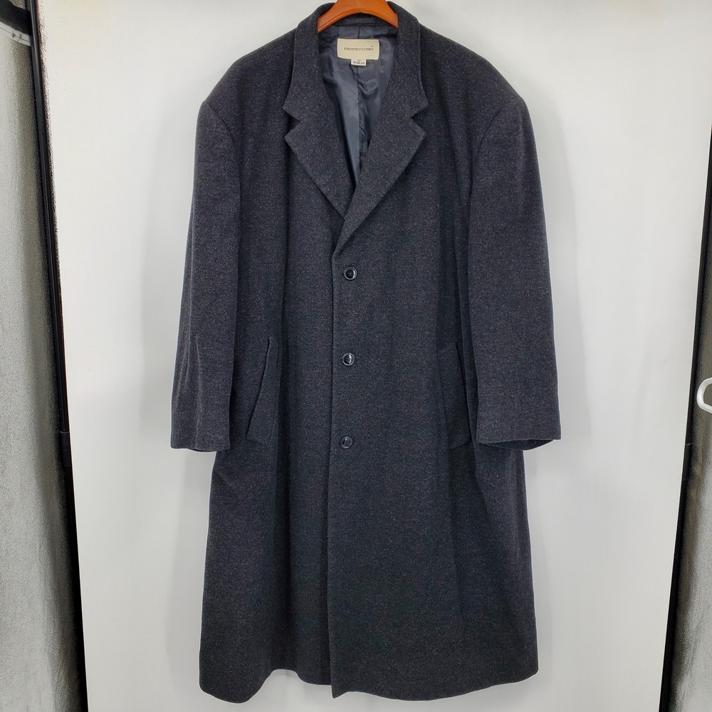 Pronto‎ Uomo Mens Wool Cashmere Blend Overcoat Charcoal Grey Long Coat Size 52R
